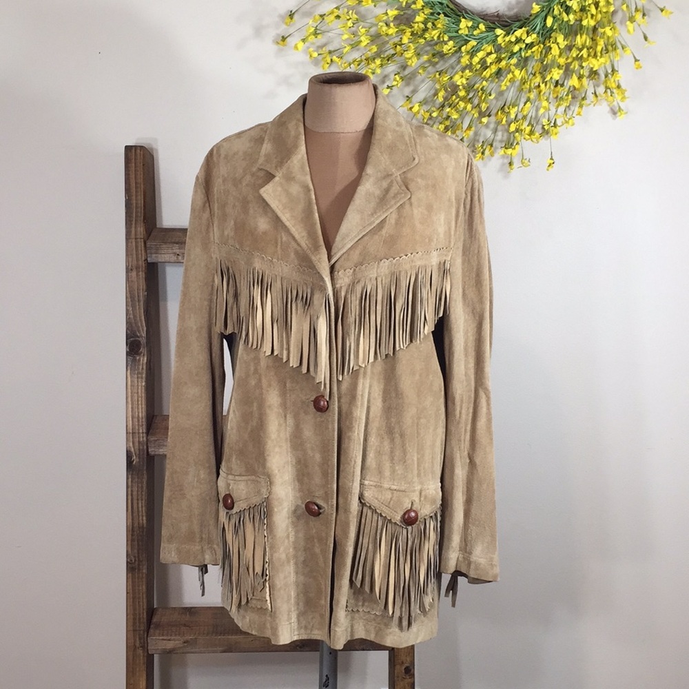 Ralph Lauren Camel Tan Suede Fringe Leather Jacket